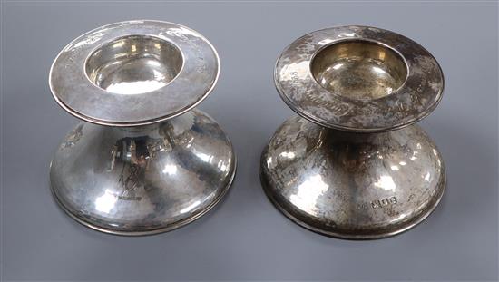 A pair of 1930s silver pedestal table salts? William Comyns & Sons Ltd, London, 1938, 16.5 oz.